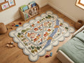 Hand Tufted New Zealand Wool Kids Road Map Rug Scalloped Border Playroom Boho Living Room Carpet