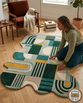 Hand Tufted Wool Rug, Geometric Art Deco Abstract Carpet, New Zealand Blend