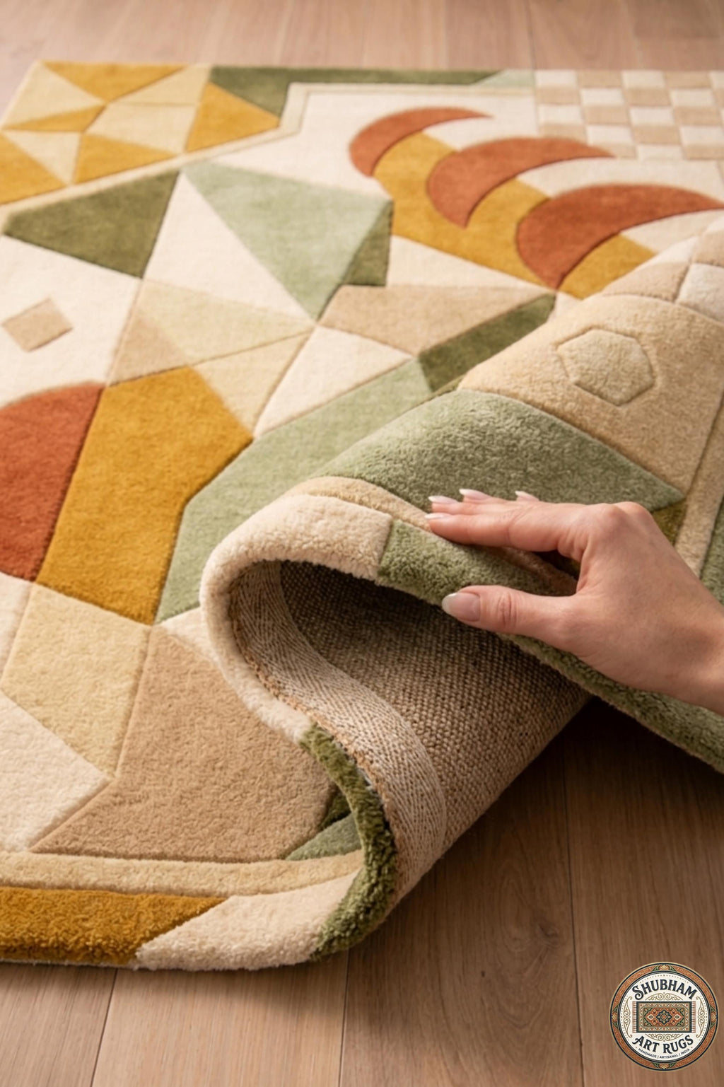 Hand Tufted Wool Rug, Modern Abstract Geometric Carpet, Custom Living Room Bedroom
