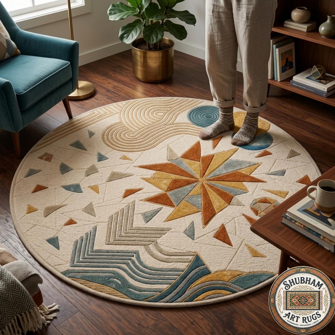 Hand Tufted Wool Area Rug, Modern Abstract Geometric Boho Carpet
