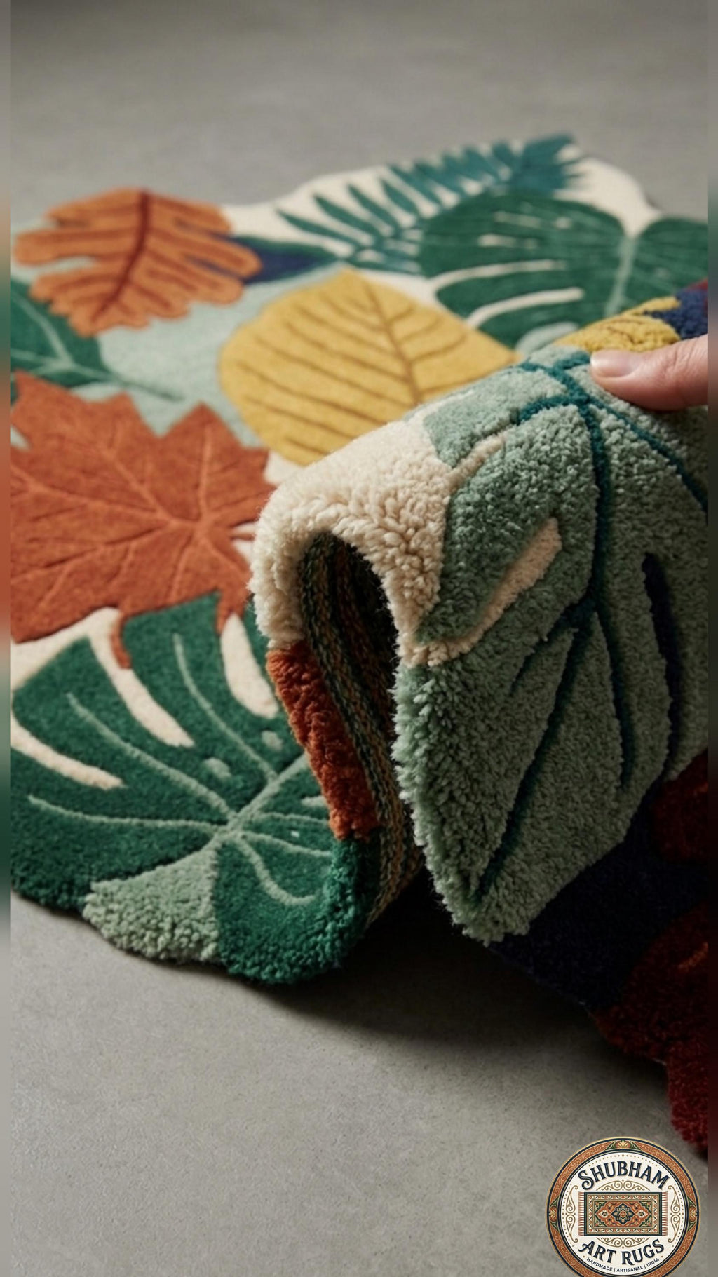 Hand Tufted Leaf Rug, Wool Botanical Carpet, Nature Area Rug, Custom Size