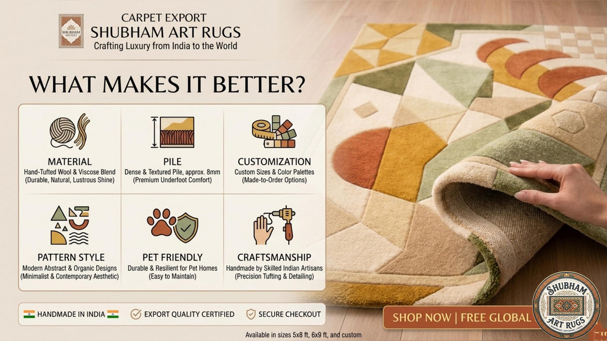 Hand Tufted Wool Rug, Modern Abstract Geometric Carpet, Custom Living Room Bedroom