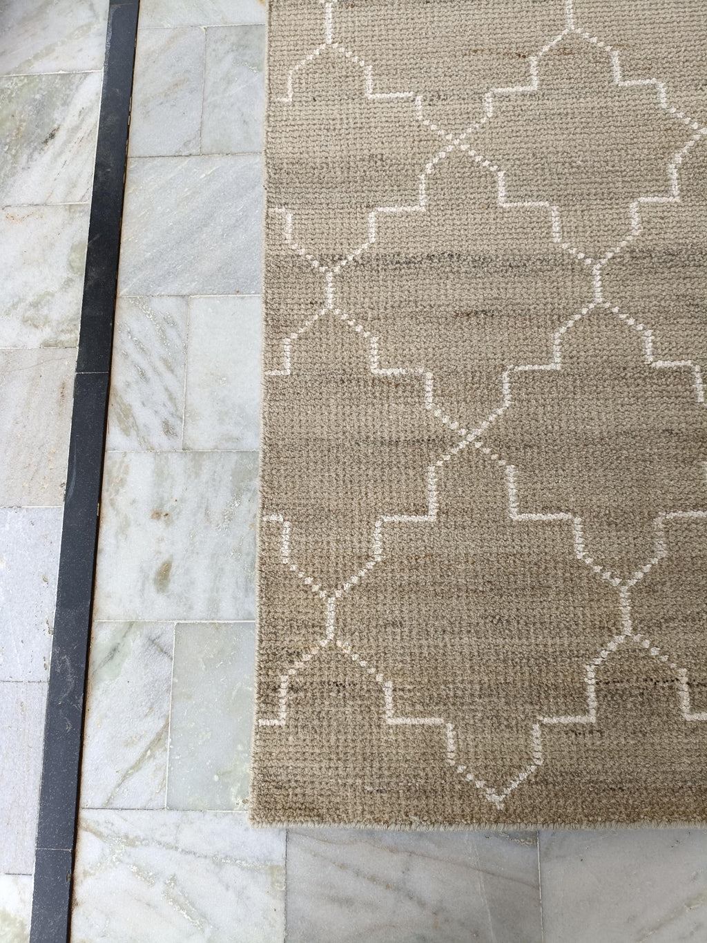 Hand Knotted Wool Rug, Beige Geometric Moroccan Style Living Room Carpet