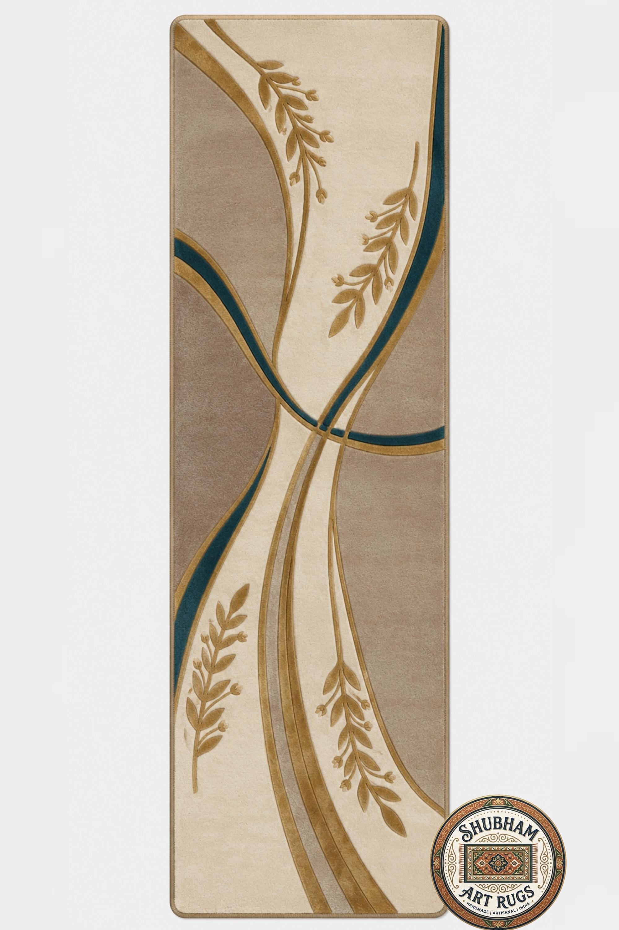 Hand Tufted Wool Rug, Irregular Abstract Botanical Design, New Zealand Blend Carpet