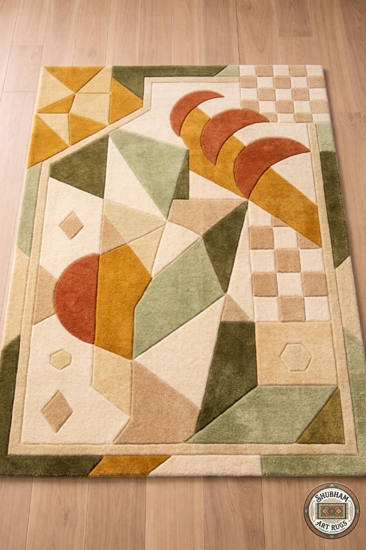 Hand Tufted Wool Rug, Modern Abstract Geometric Carpet, Custom Living Room Bedroom
