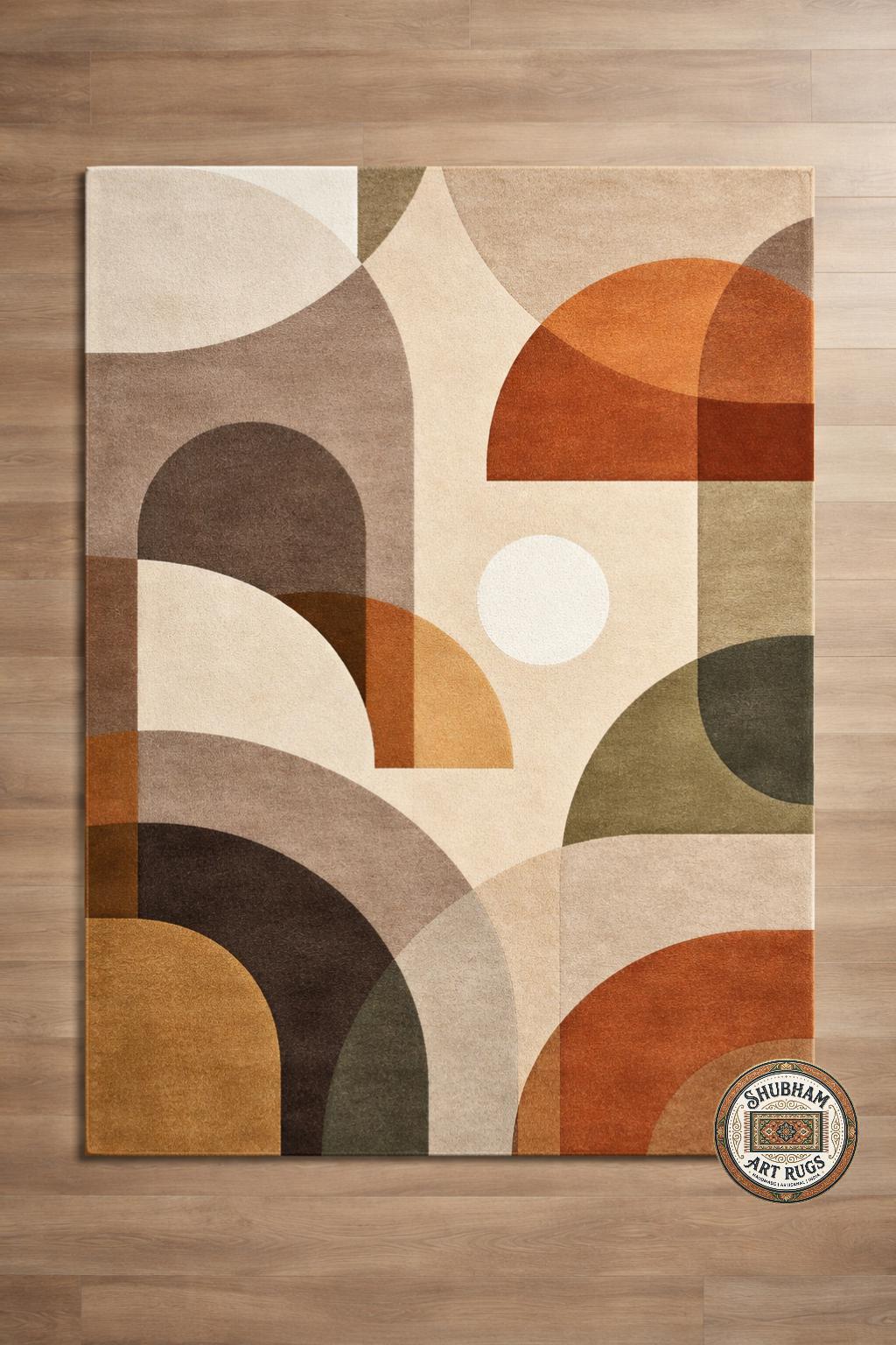 Hand Tufted Wool Rug, Geometric Abstract Mid Century Scandinavian Design