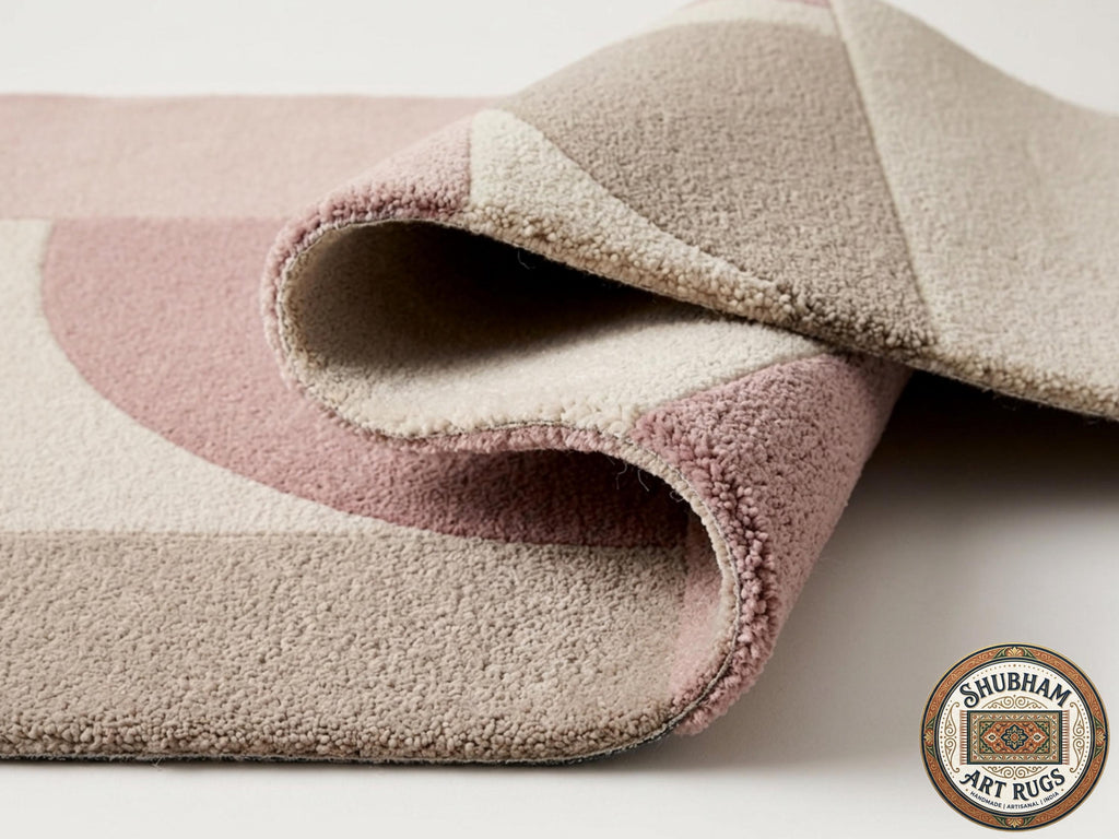 Hand Tufted Wool Rug, Soft Pink Beige Abstract Carpet, Modern Living Room Area Rug