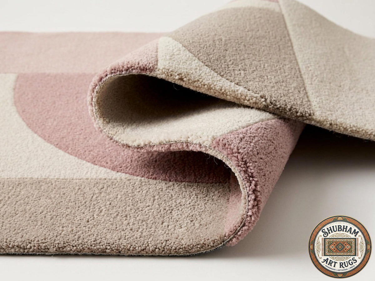 Hand Tufted Wool Rug, Soft Pink Beige Abstract Carpet, Modern Living Room Area Rug
