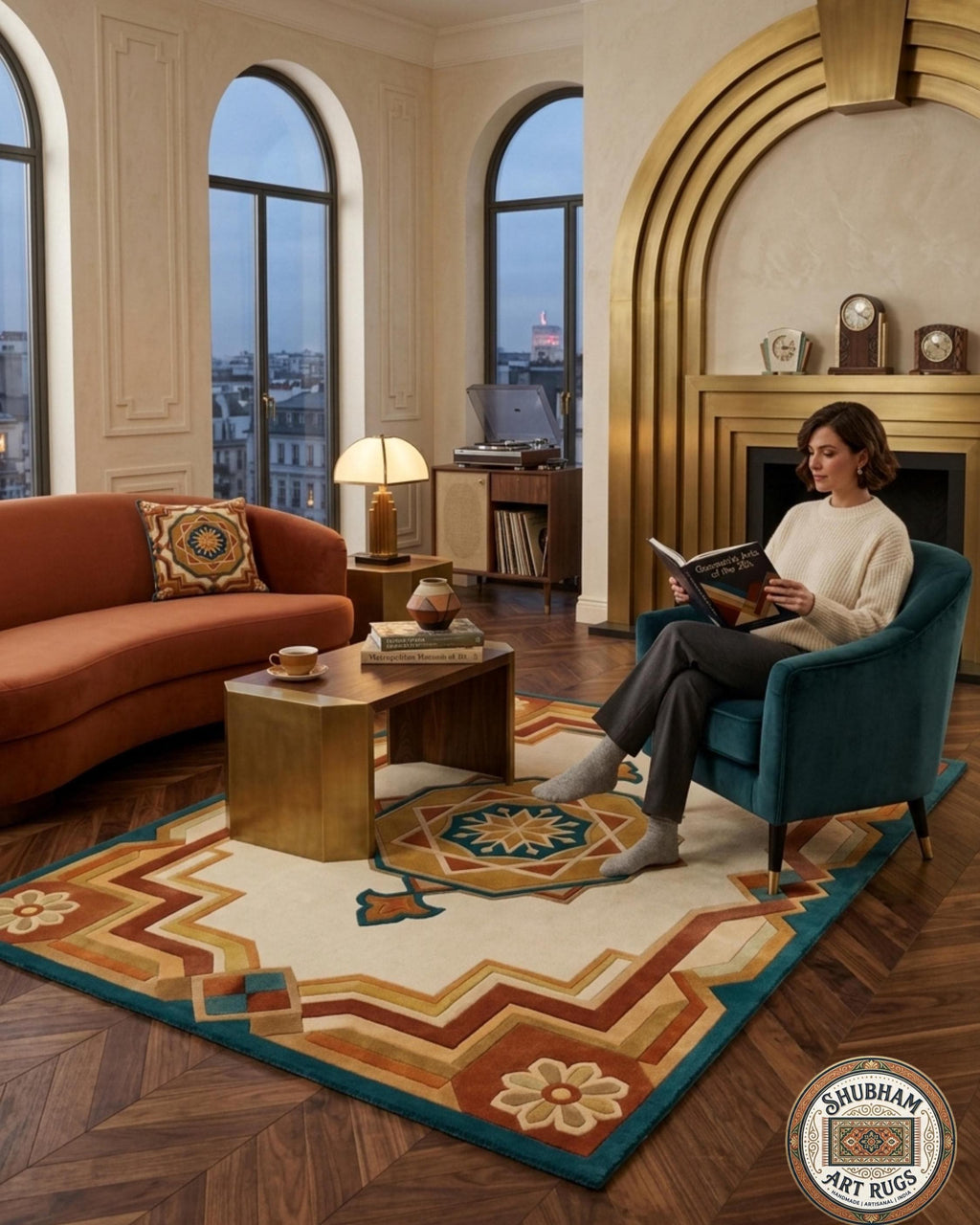 Hand Tufted Wool Rug, Persian Geometric Oushak Carpet, Living Room Area Rug