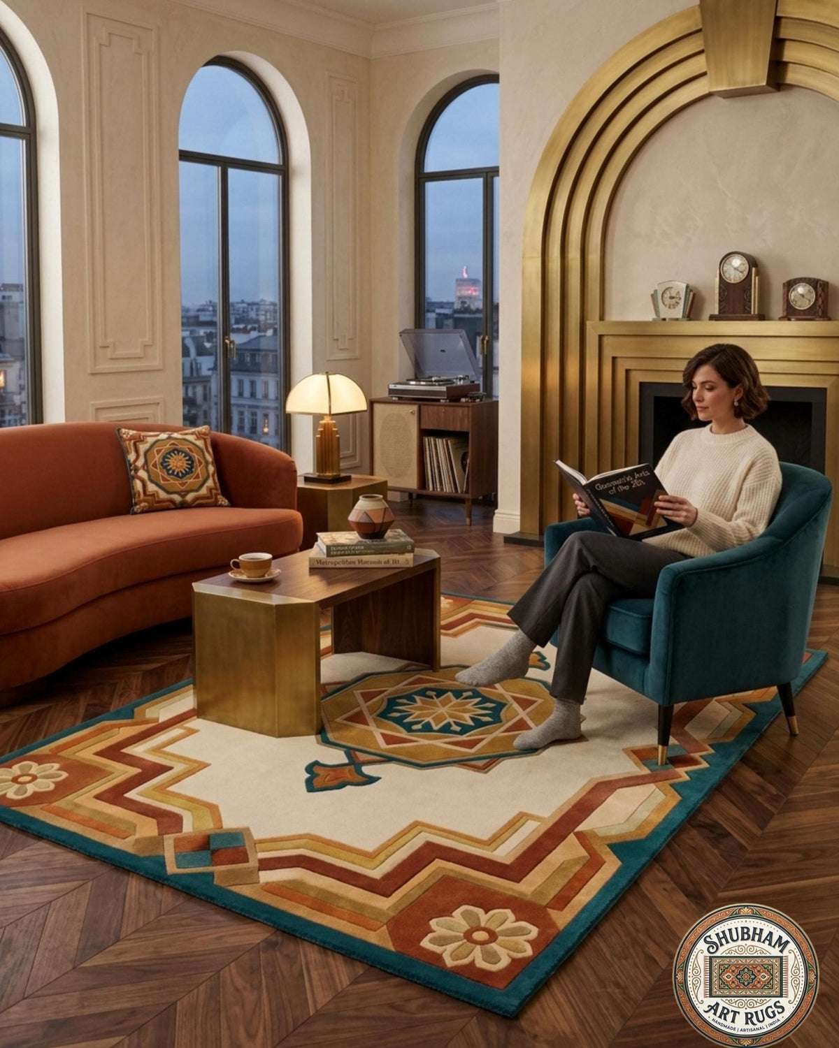 Hand Tufted Wool Rug, Persian Geometric Oushak Carpet, Living Room Area Rug