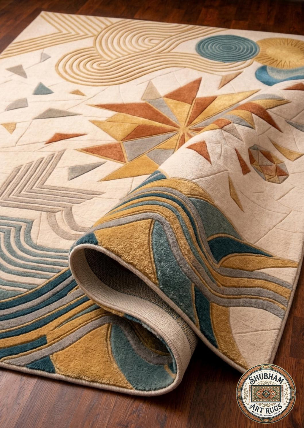 Hand Tufted Wool Area Rug, Modern Abstract Geometric Boho Carpet