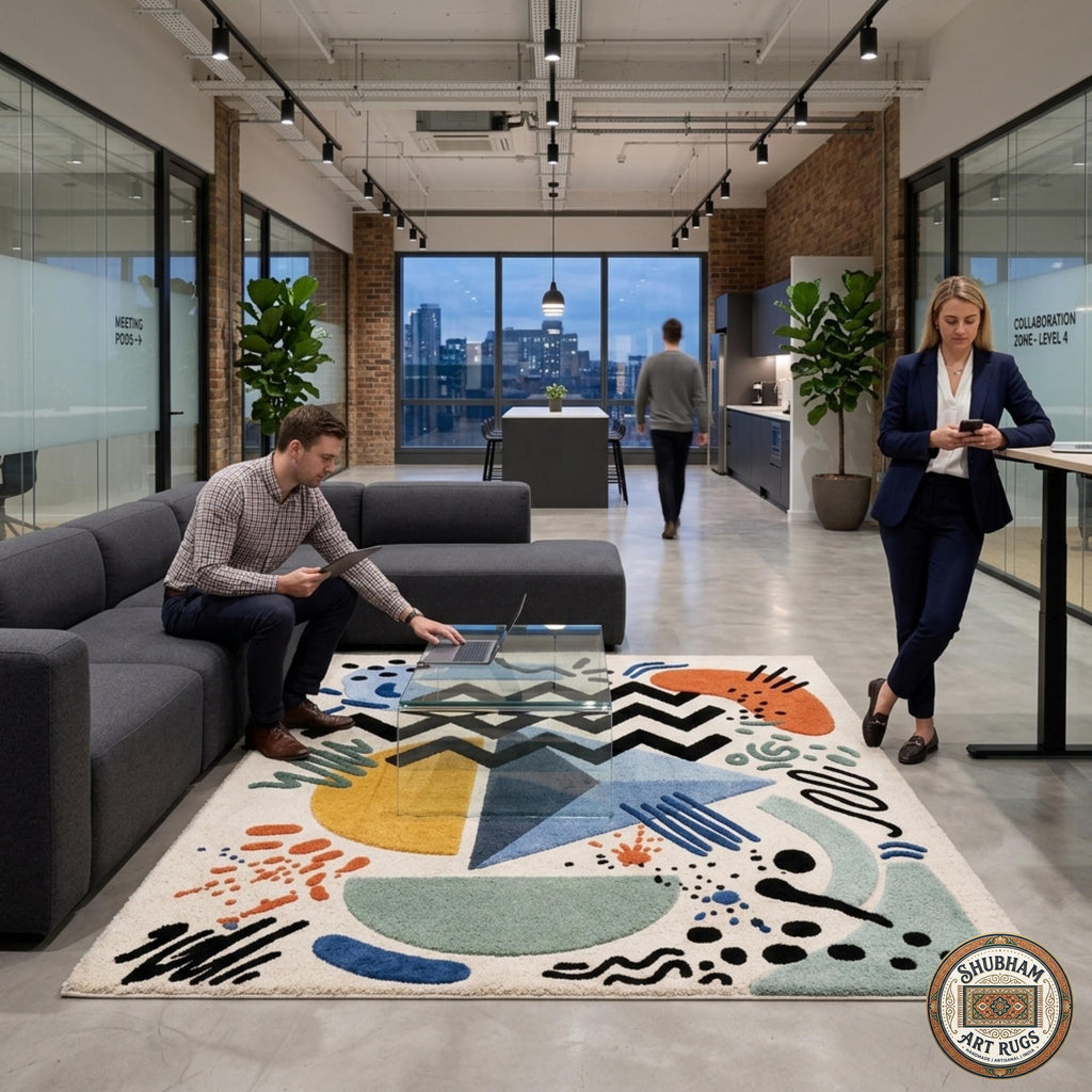 Abstract Hand Tufted Wool Rug, Geometric Indian Carpet, Luxury Living Room Area Rug