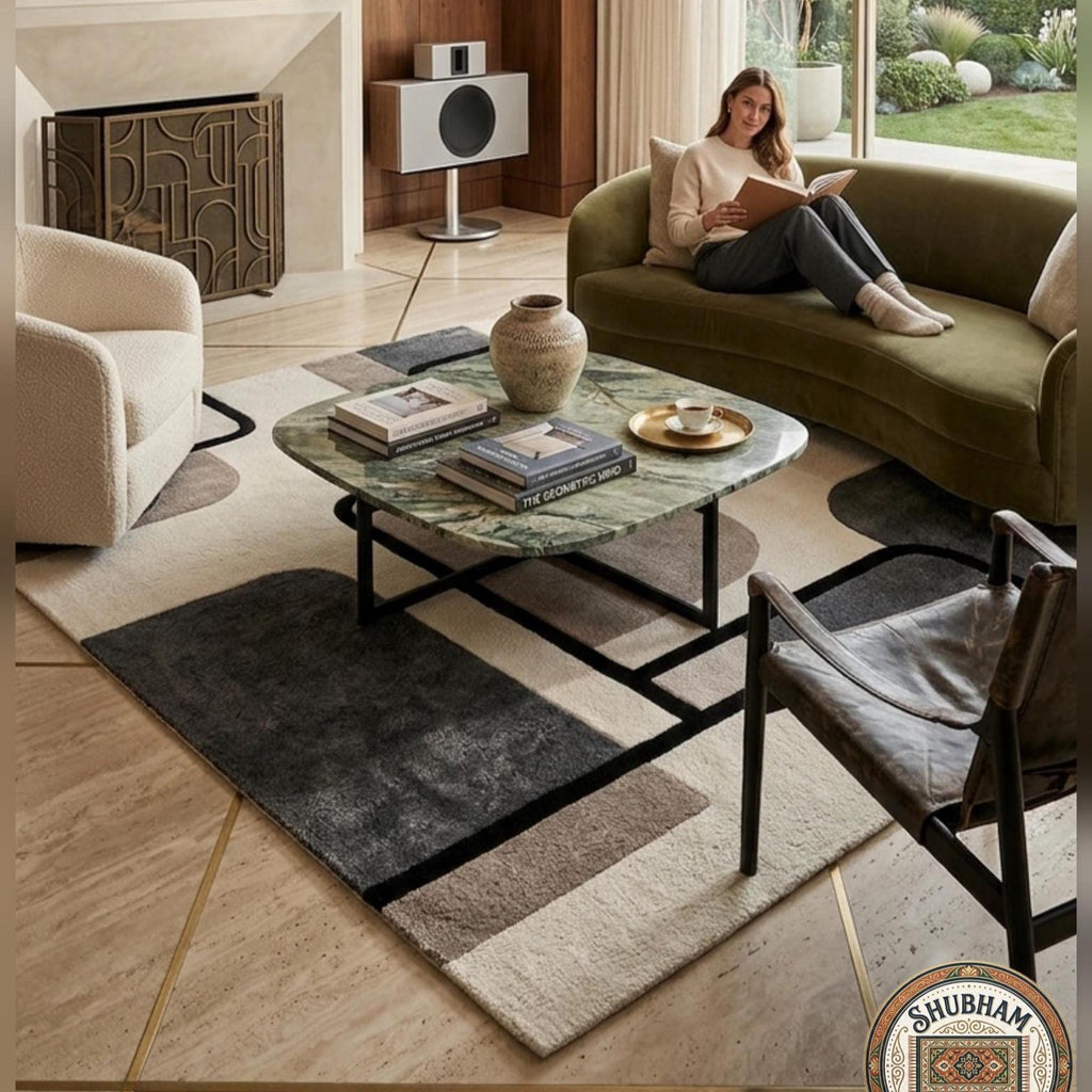 Hand Tufted Wool Rug, Modern Abstract Geometric Living Room Carpet