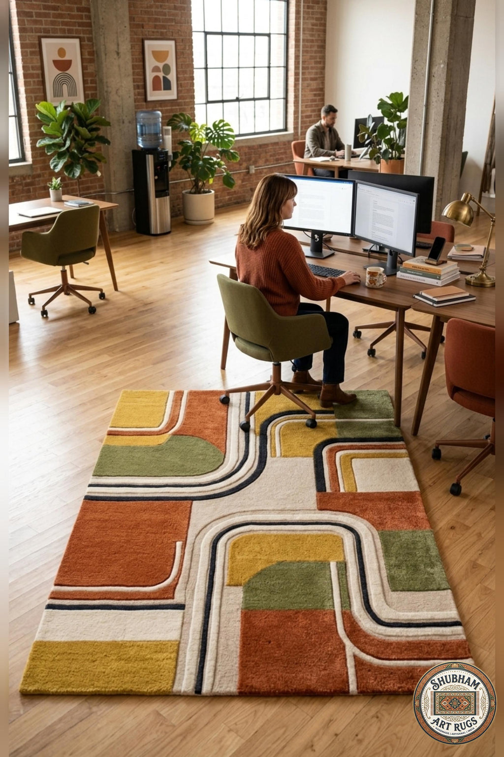 Hand Tufted Wool Rug, Modern Geometric Abstract Carpet, Retro Area Rug, Living Room Bedroom