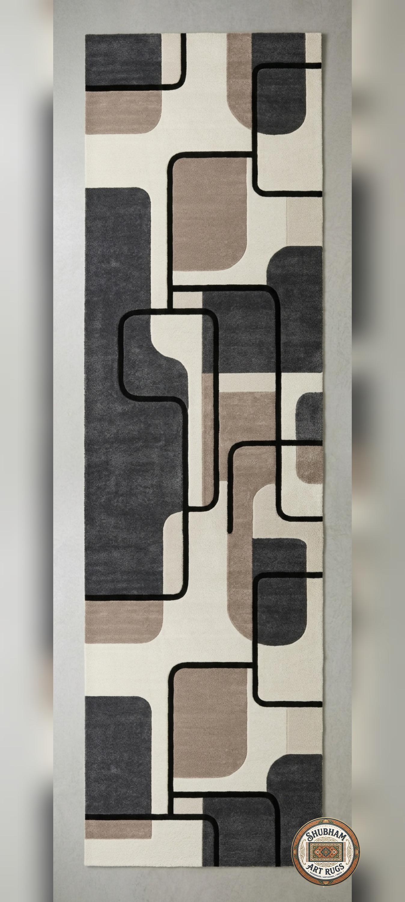 Hand Tufted Wool Rug, Modern Abstract Geometric Living Room Carpet
