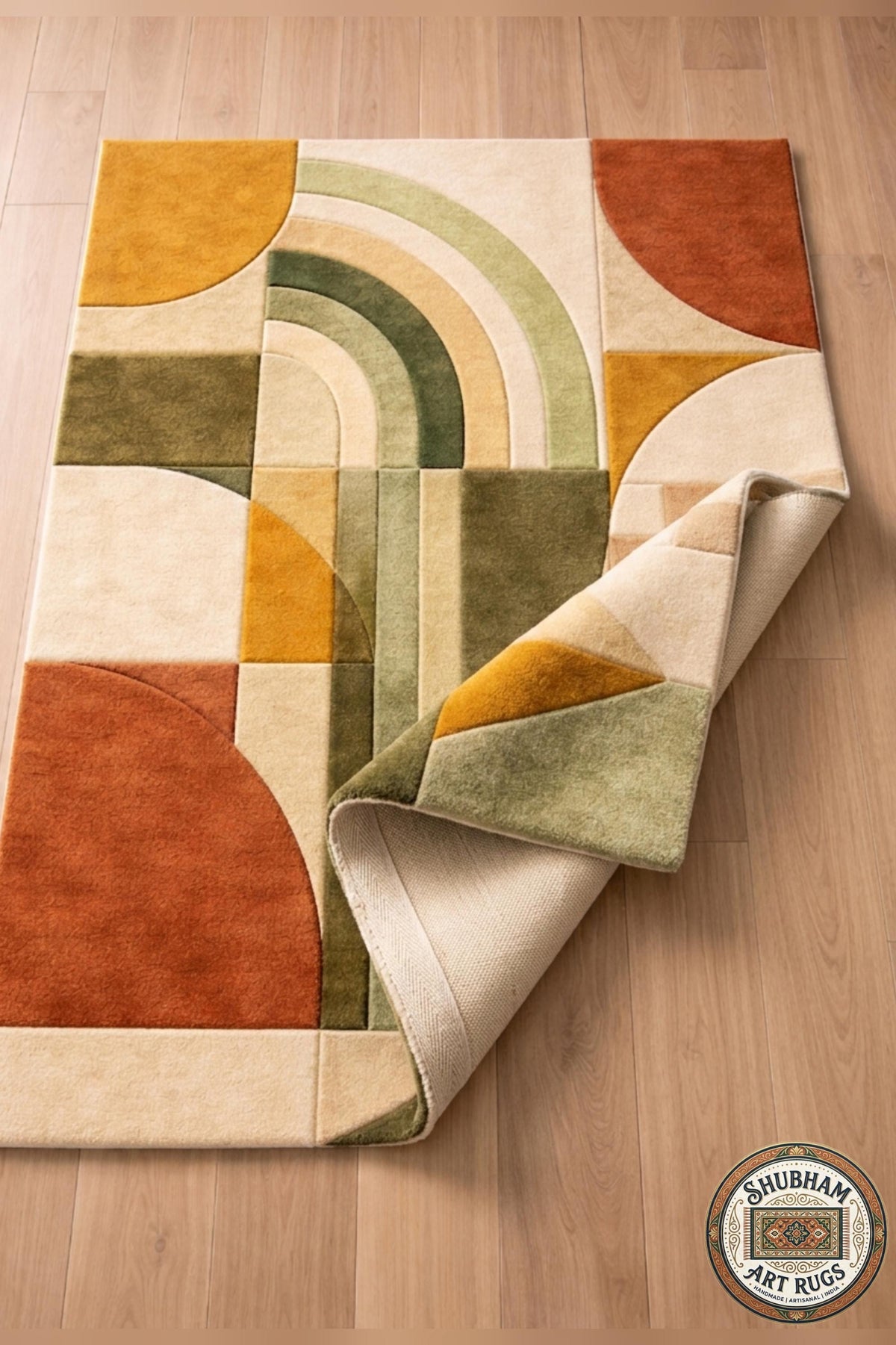 Hand Tufted Geometric Wool Rug, Abstract Boho Organic Carpet