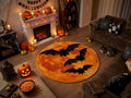 Halloween Bat Rug, Hand Tufted New Zealand Wool, Orange Moon Area Rug, Spooky Gothic Decor, Bat Lover Gift, Fall Home Accent Decor!