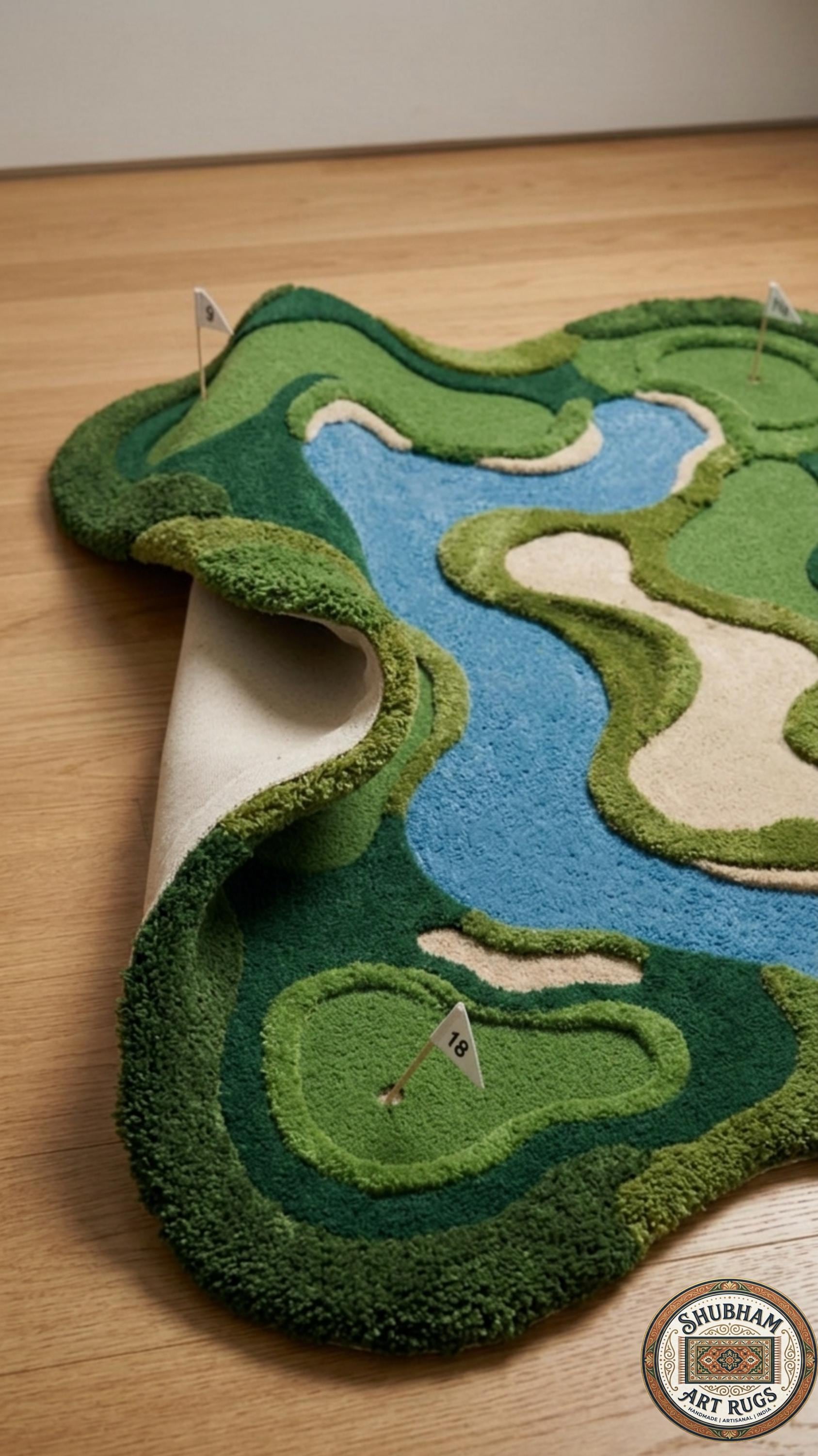 Hand Tufted Wool Golf Course Rug, Luxury Modern Floor Decor New Zealand Wool