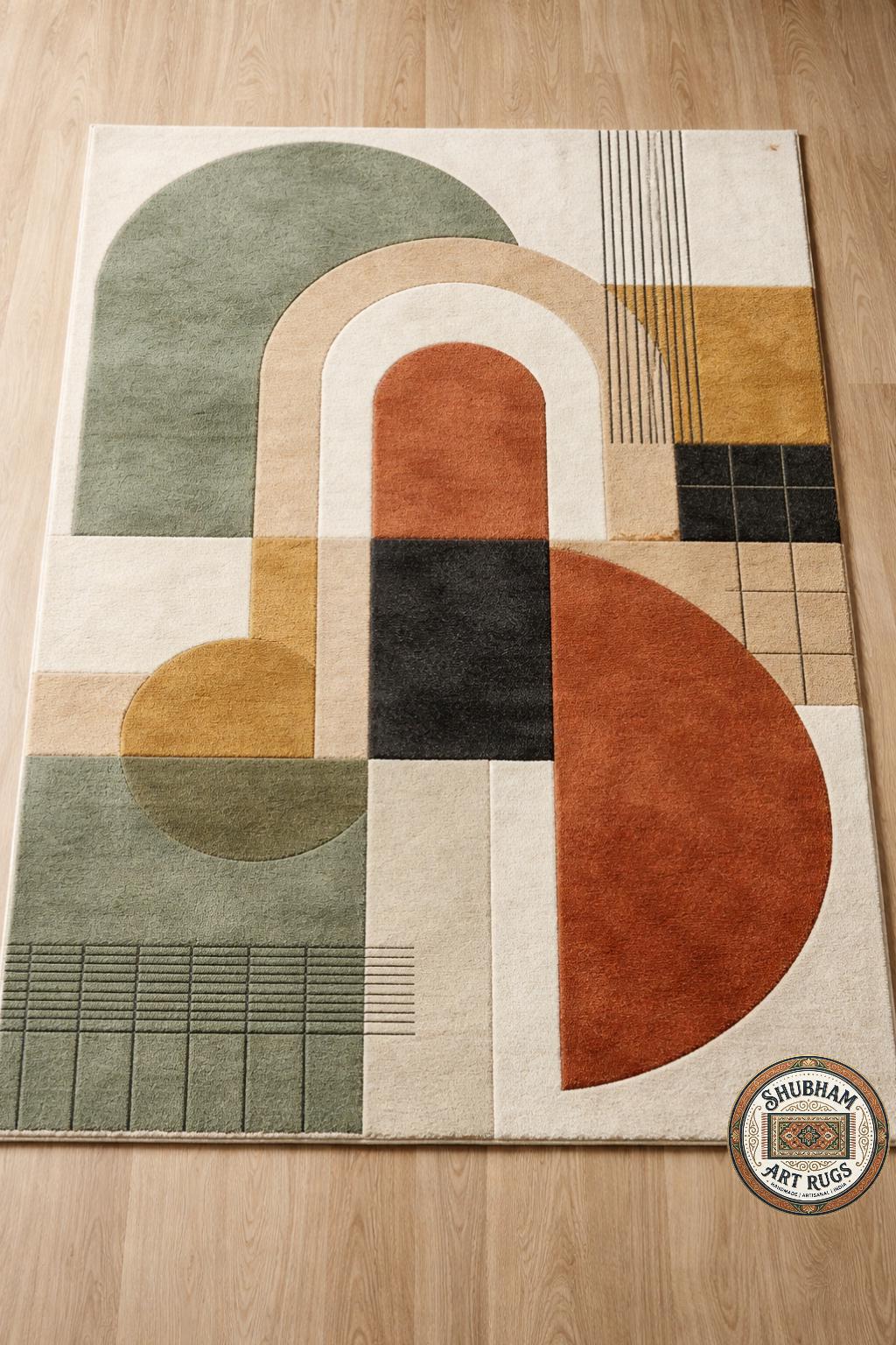 Hand Tufted Wool Rug, Abstract Geometric Scandinavian Carpet, Living Room Area Rug