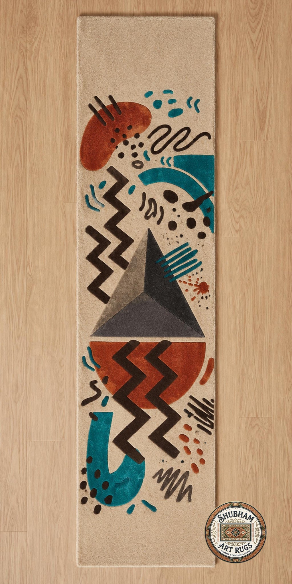 Hand Tufted Wool Rug, Abstract Geometric Mid Century Carpet, Living Room Area Rug