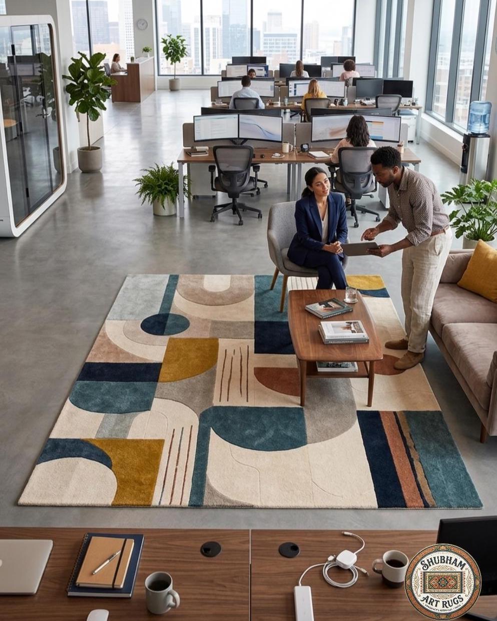 Hand Tufted Wool Rug: Modern Abstract Geometric Carpet for Living Room