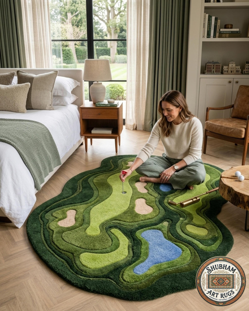 Hand Tufted Wool Golf Course Rug – Green Area Carpet Home Decor