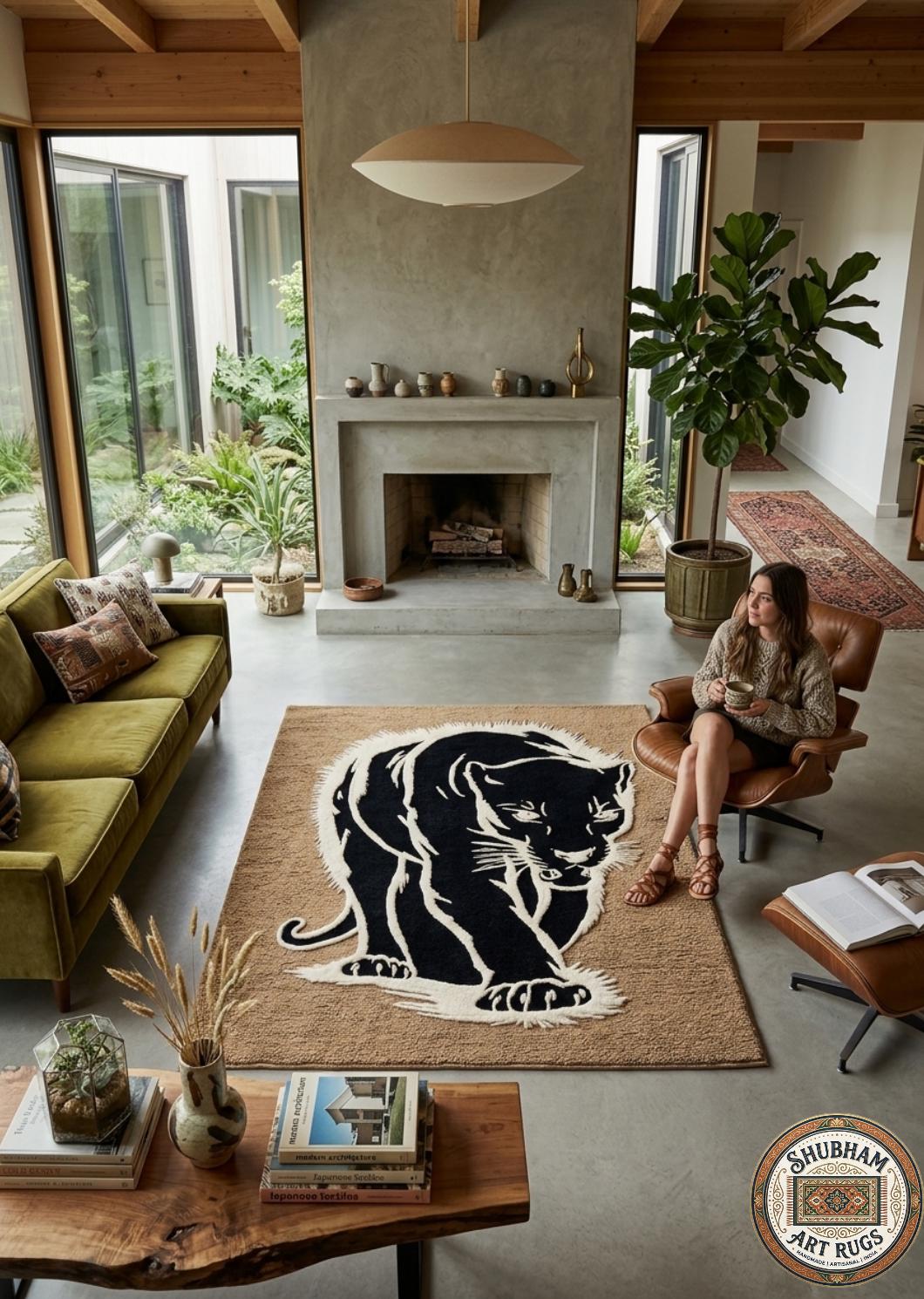 Hand Tufted Wool Black Panther Rug – Animal Design Modern Carpet