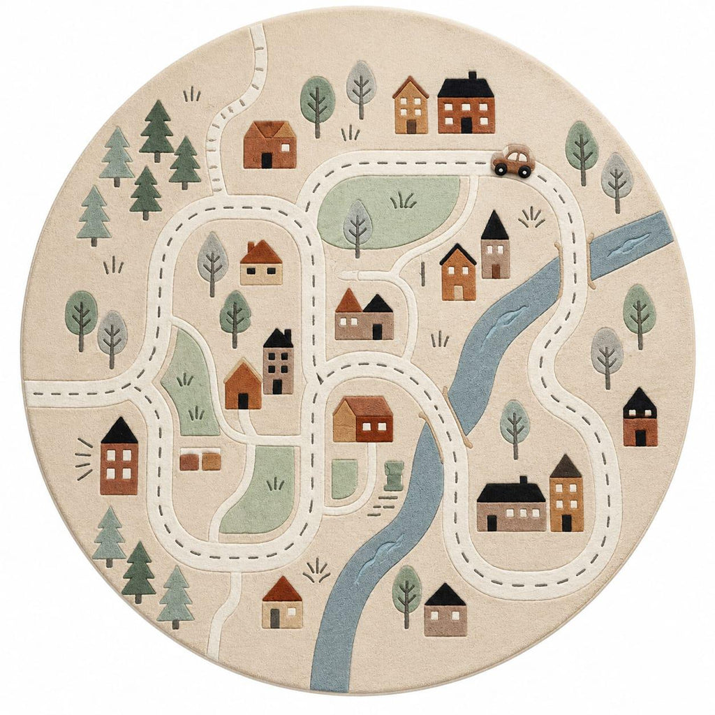Hand Tufted Wool City Map Play Rug | Kids Nursery Road Boho Living Room AreaCarpet