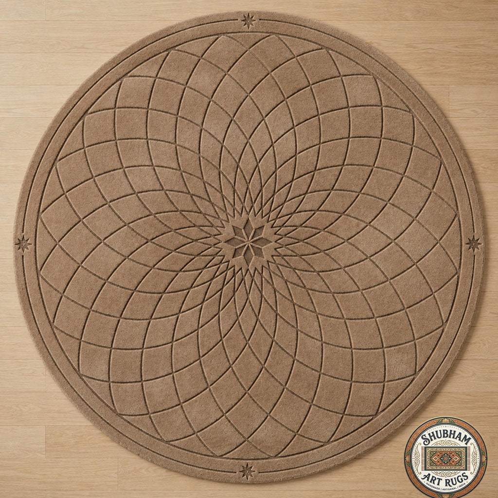 Hand Tufted Wool Round Rug, Modern Geometric Mandala Carpet, Organic Luxury Decor