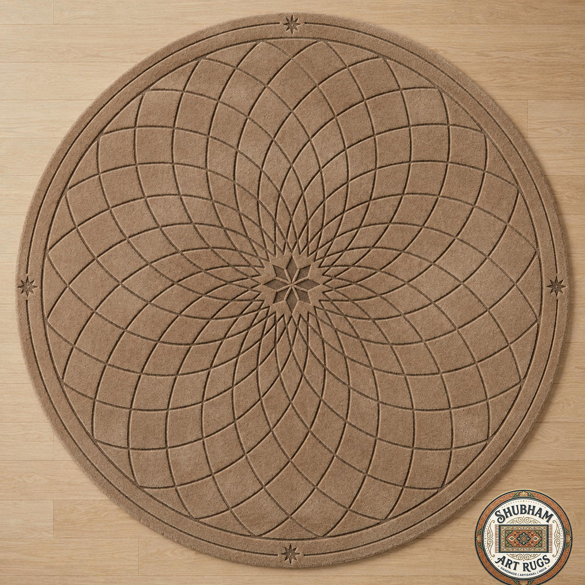 Hand Tufted Wool Round Rug, Modern Geometric Mandala Carpet, Organic Luxury Decor