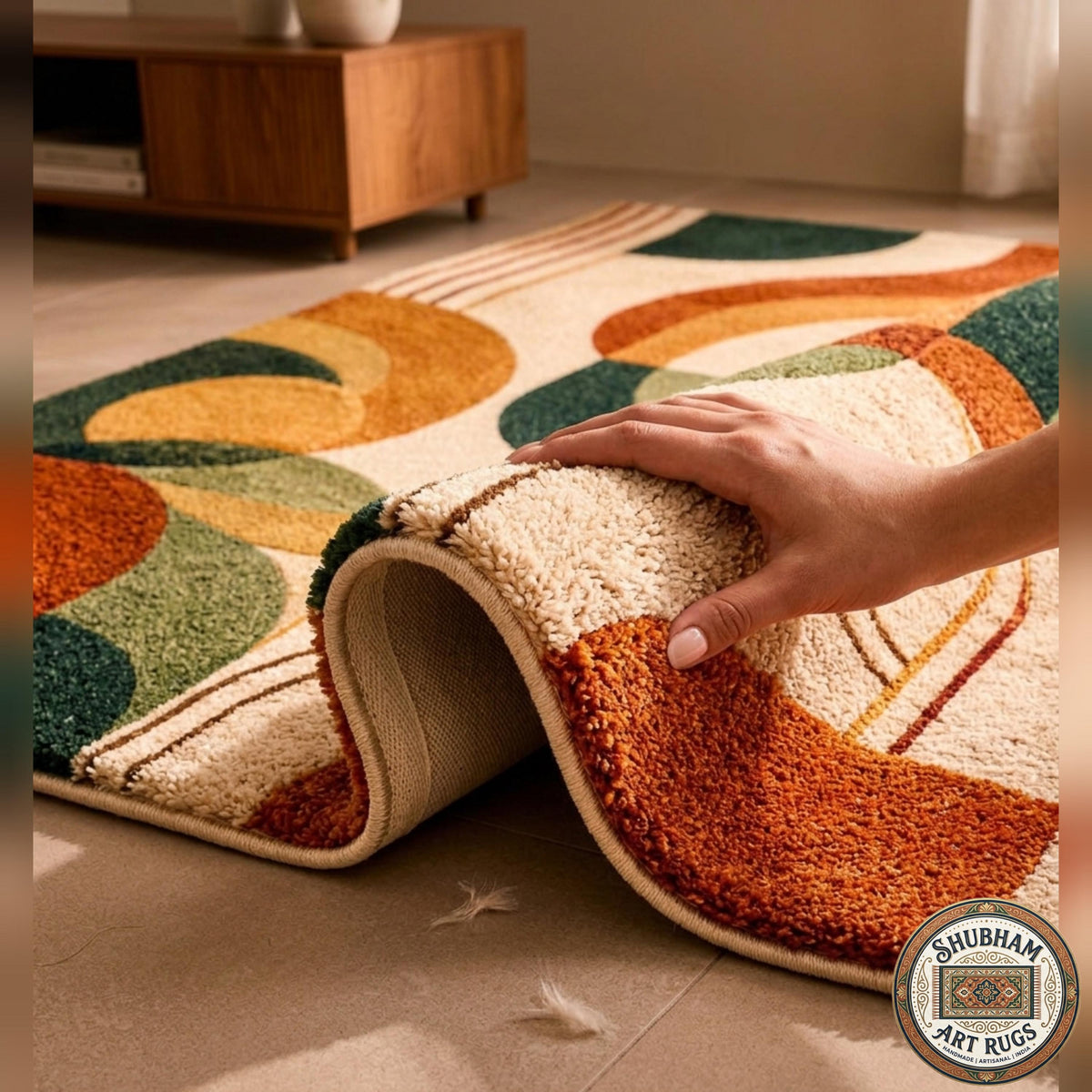 Hand Tufted Wool Rug, Modern Retro Abstract Geometric Carpet, Living Room Decor