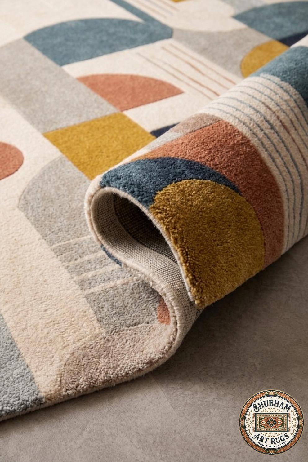 Hand Tufted Wool Rug: Modern Abstract Geometric Carpet for Living Room