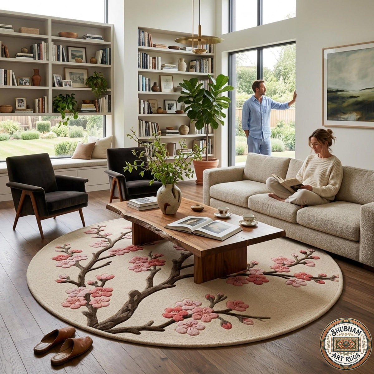 Hand Tufted Wool Cherry Blossom Rug, Floral Sakura Carpet, Shubham Art Rugs