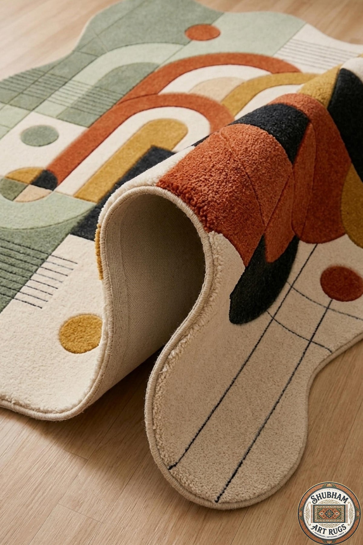 Hand Tufted Wool Rug, Organic Abstract Shape, New Zealand Blend, Scandinavian Style Carpet