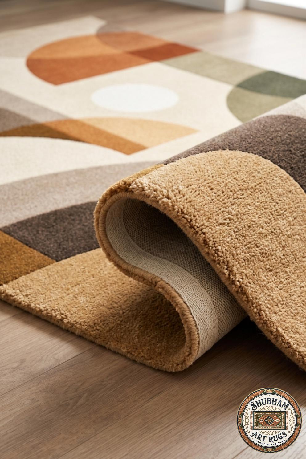 Hand Tufted Wool Rug, Geometric Abstract Mid Century Scandinavian Design