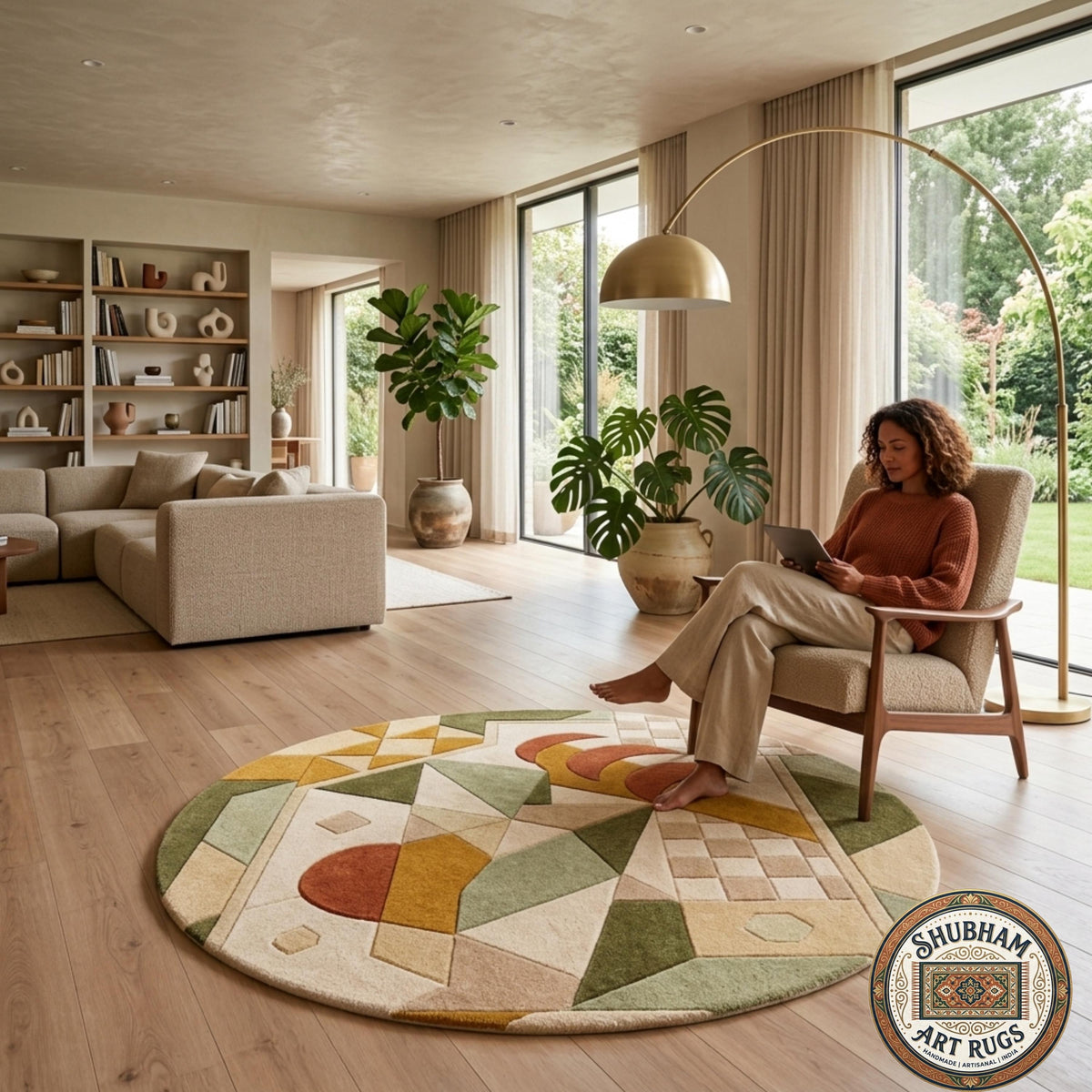 Hand Tufted Wool Rug, Modern Abstract Geometric Carpet, Custom Living Room Bedroom