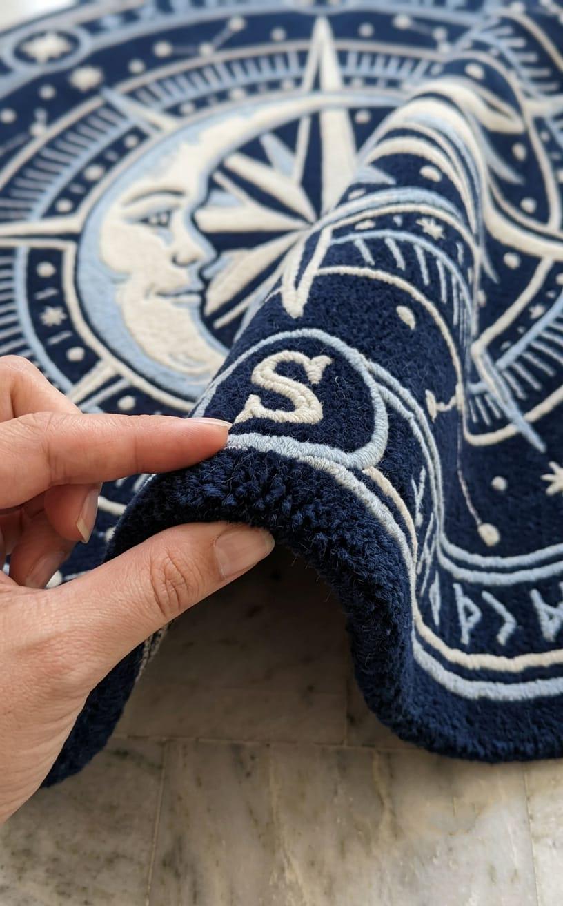 Hand Tufted New Zealand Wool Celestial Compass Rug, Moon Stars Astrology Living Room Decor Rug