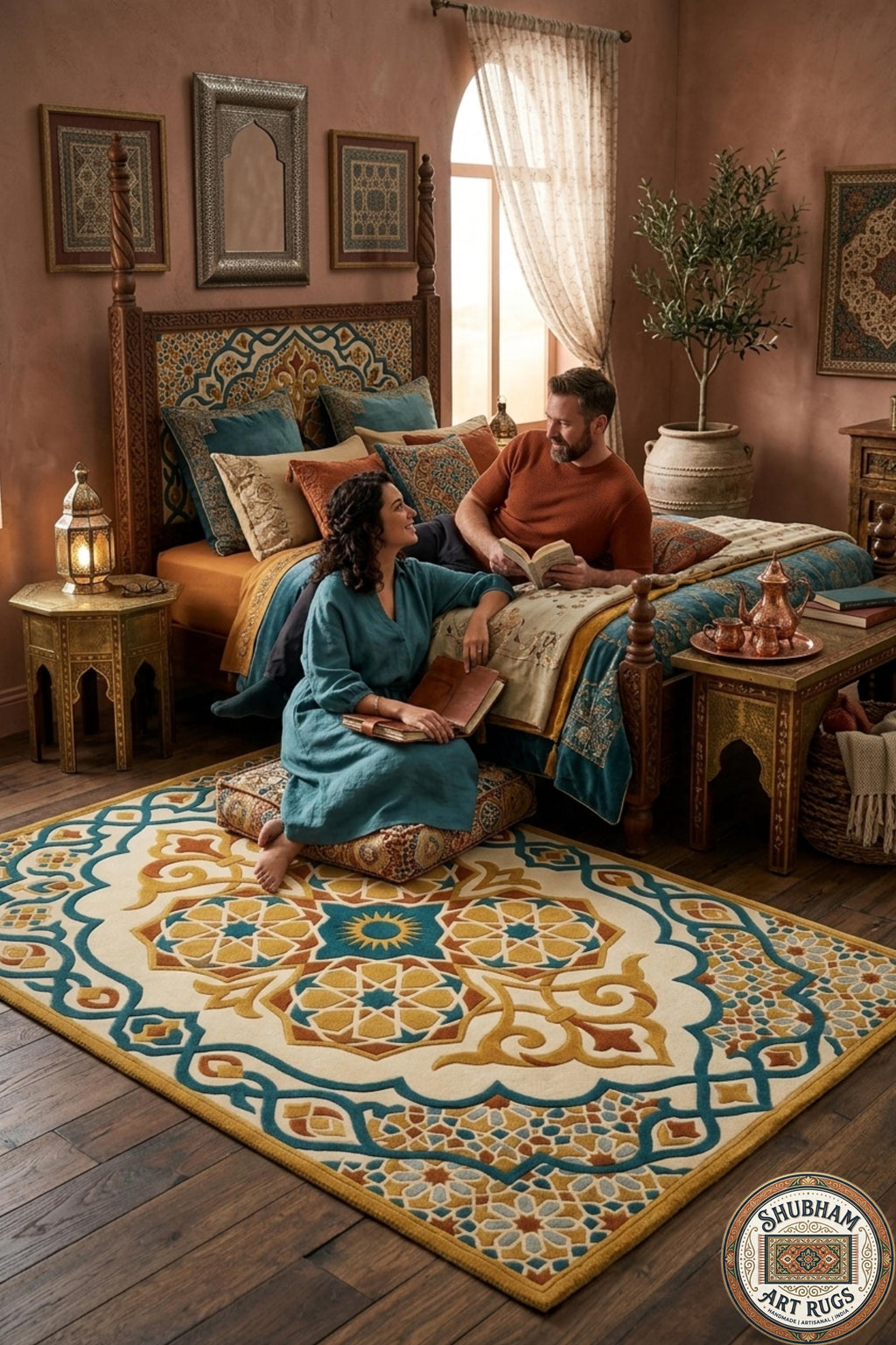 Hand Tufted Wool Rug, Moroccan Boho Geometric Carpet, Custom Indian Design
