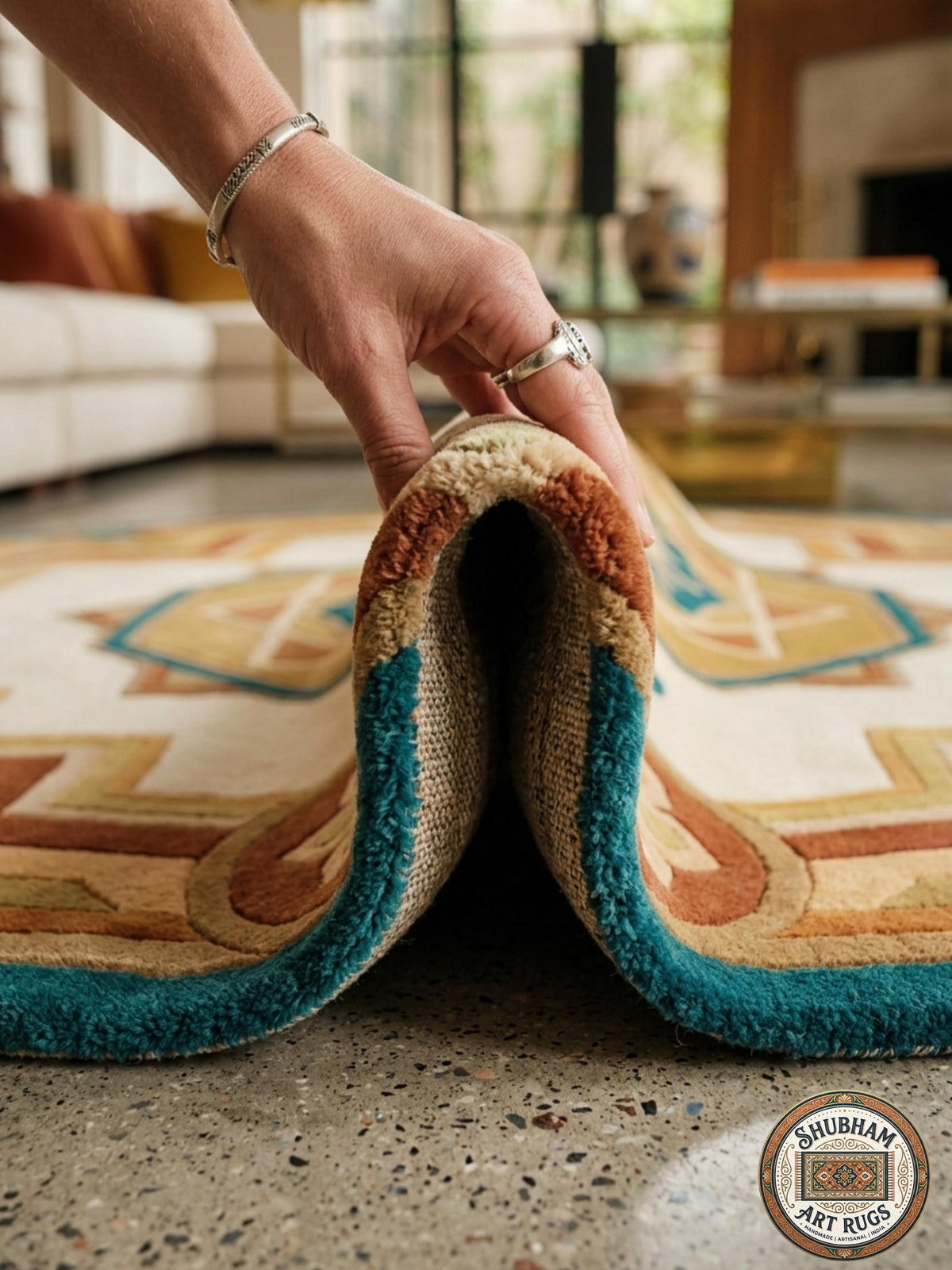 Hand Tufted Wool Rug, Persian Geometric Oushak Carpet, Living Room Area Rug