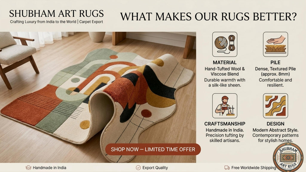 Hand Tufted Wool Rug, Organic Abstract Shape, New Zealand Blend, Scandinavian Style Carpet