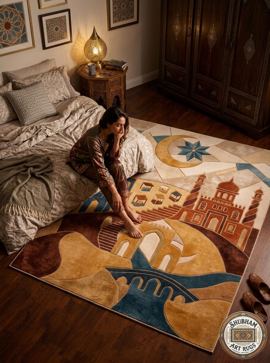 Hand Tufted Wool Rug, Boho Abstract Architectural Carpet, Living Room Home Decor