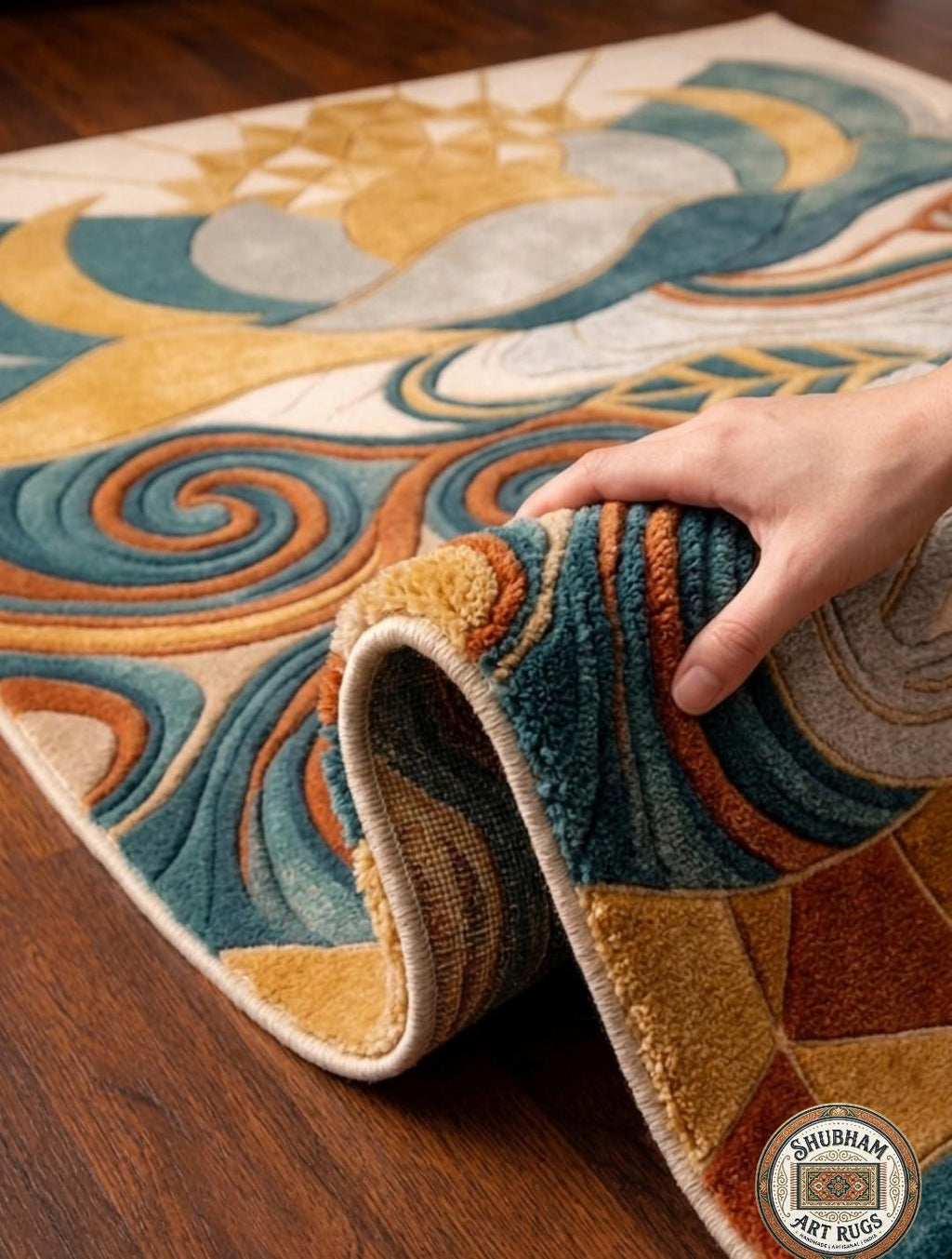 Hand Tufted Wool Rug, Abstract Geometric Mid Century Carpet, Boho Living Room Floor Decor