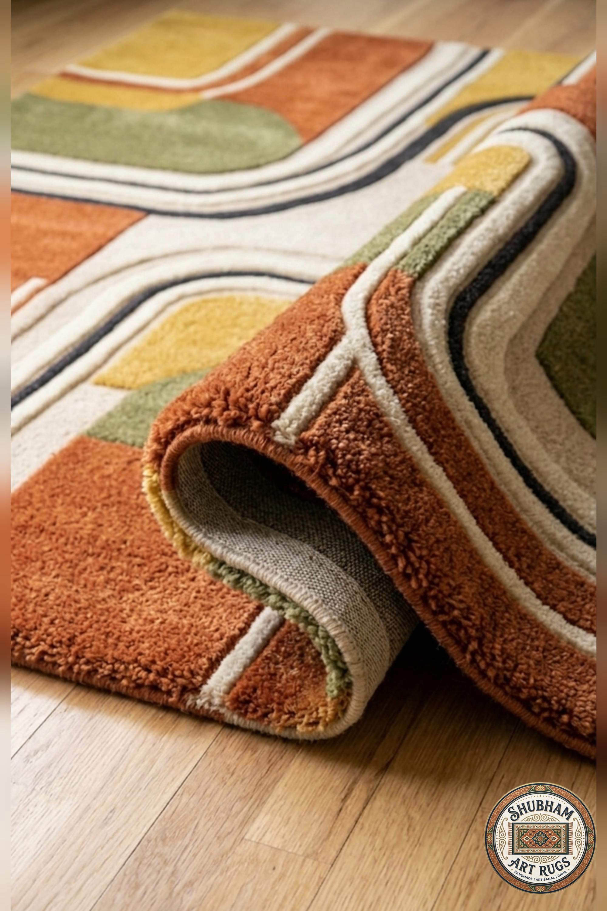 Hand Tufted Wool Rug, Modern Geometric Abstract Carpet, Retro Area Rug, Living Room Bedroom
