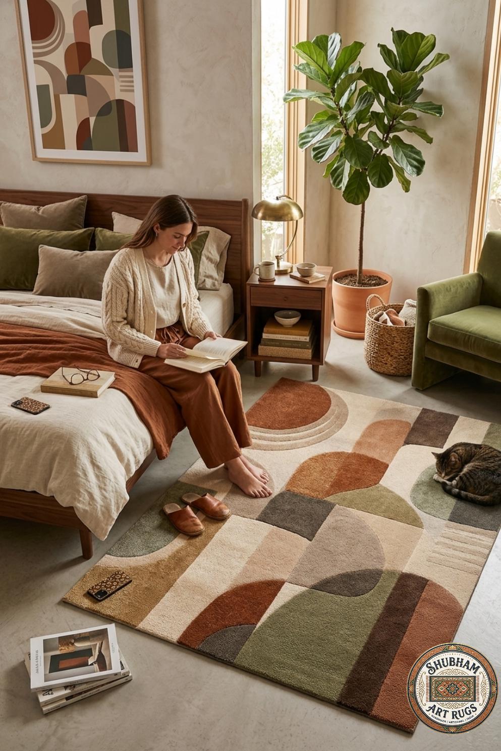 Hand Tufted Wool Rug: Modern Abstract Geometric Mid Century Carpet (Custom Size)