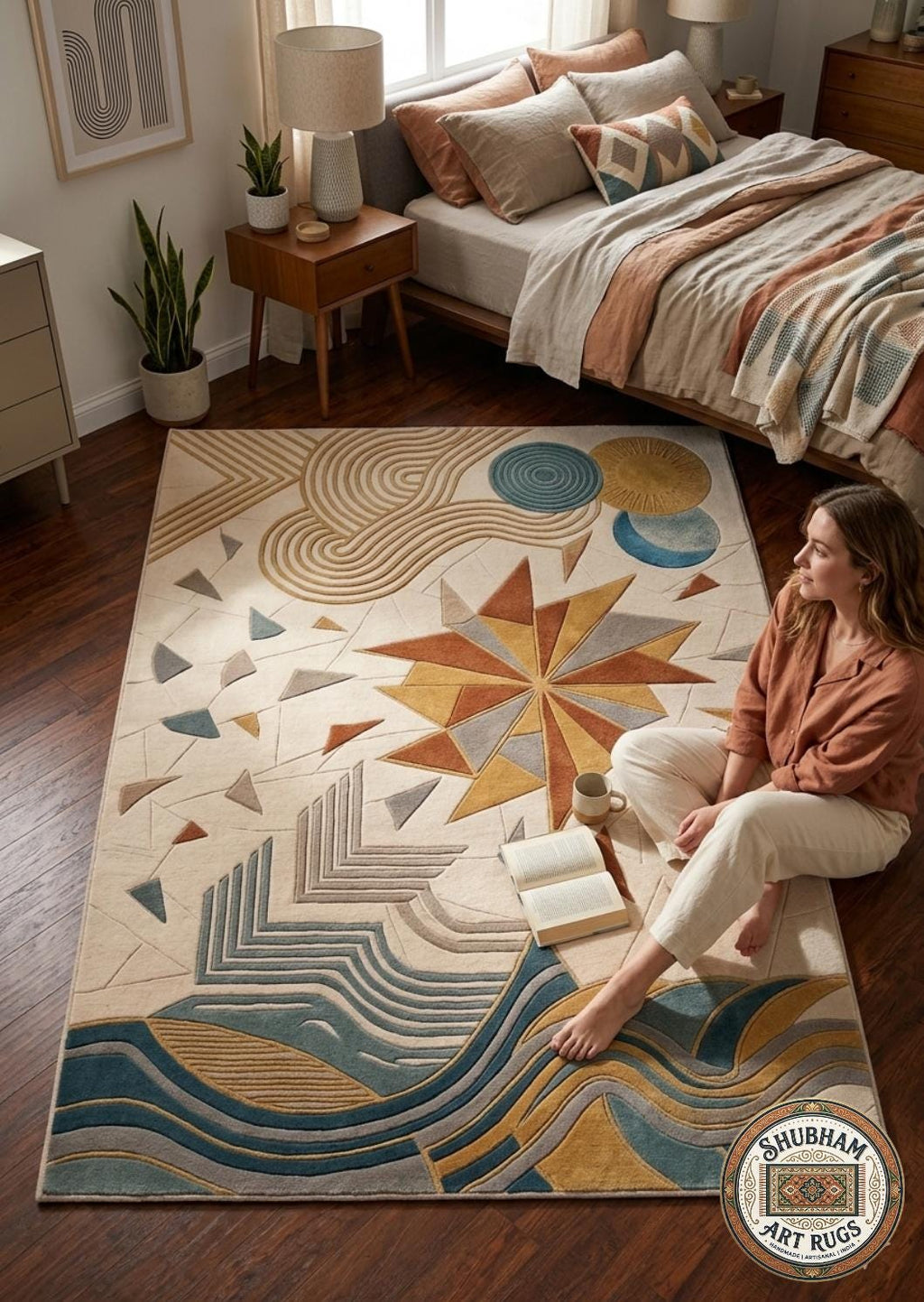 Hand Tufted Wool Area Rug, Modern Abstract Geometric Boho Carpet