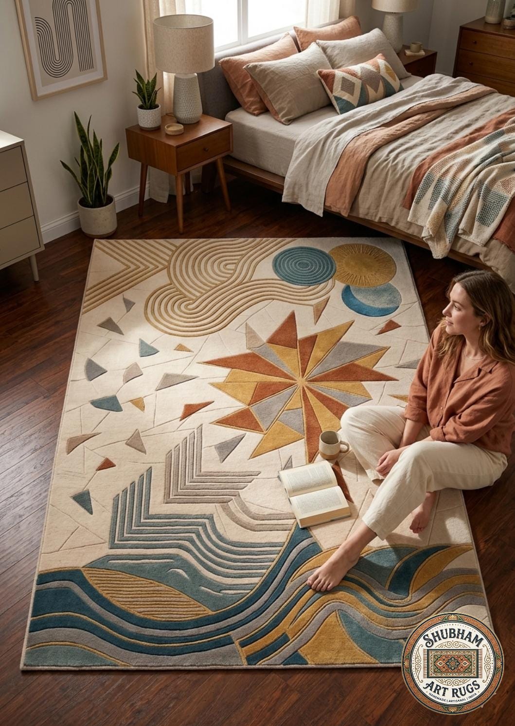 Hand Tufted Wool Area Rug, Modern Abstract Geometric Boho Carpet