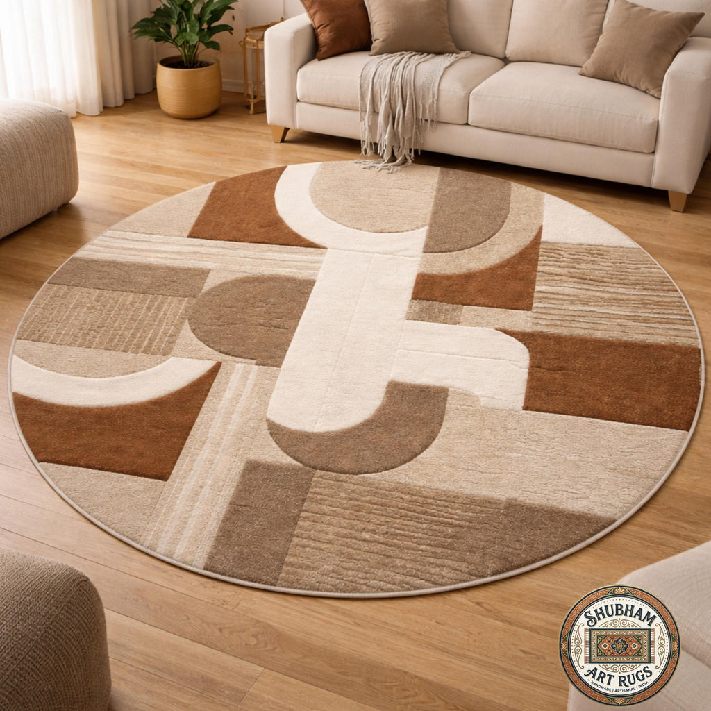Hand Tufted Wool Rug, Modern Abstract Geometric Carpet, Neutral Beige Living Room Rug