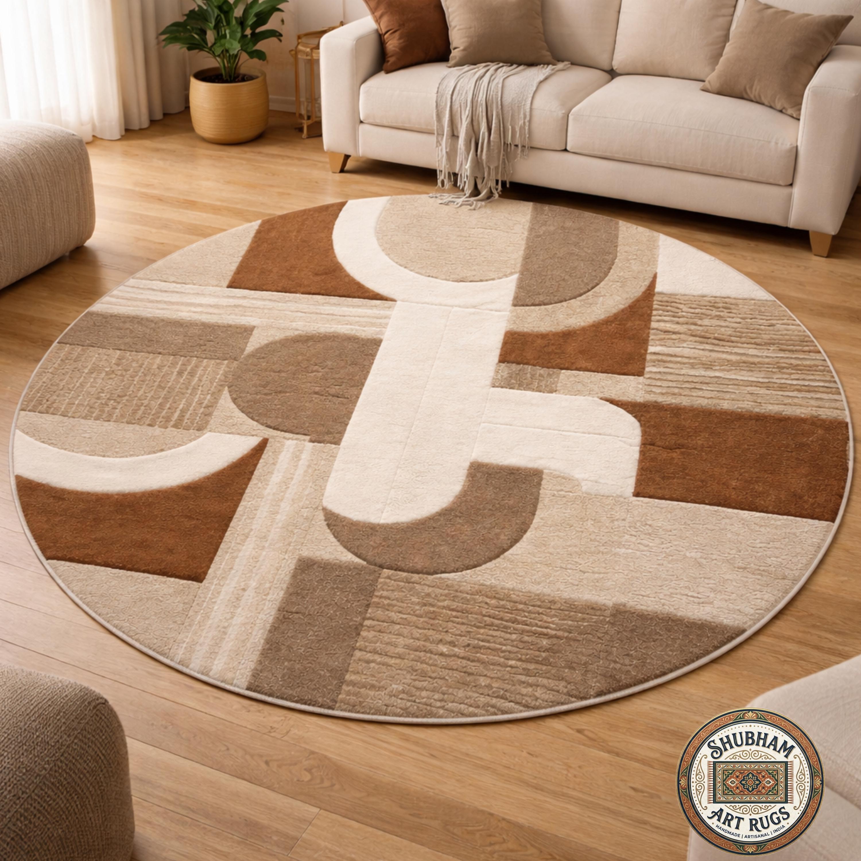 Hand Tufted Wool Rug, Modern Abstract Geometric Carpet, Neutral Beige Living Room Rug