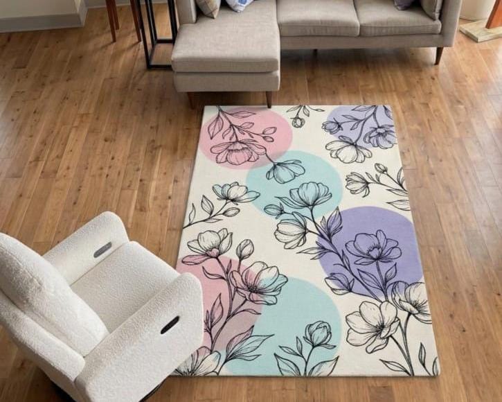 Hand Tufted Wool Floral Rug Pastel Botanical Area Carpet Modern Cottage Decor Living Room Bedroom Carpet