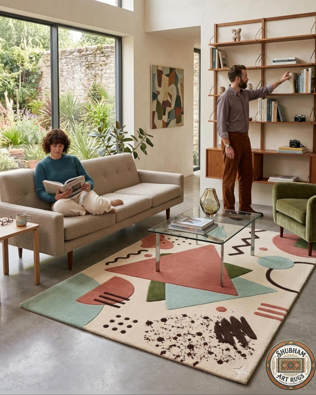 Hand Tufted Wool Rug, Modern Abstract Geometric Carpet, Organic Contemporary Design